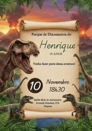 Convite de Aniversário Dinossauro Jurássico para Editar Online