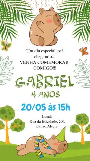 Convite Animado Aniversário Capivara para Editar Online