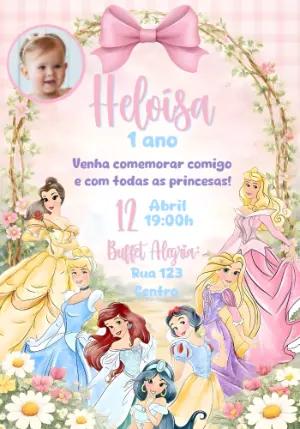 Convite de Aniversário Princesas Disney com Foto Editável