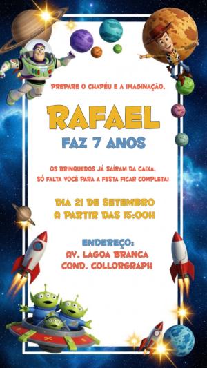 Convite Aniversário Toy Story com Buzz e Woody para Editar Online