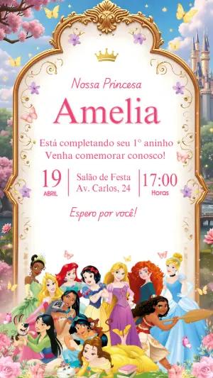Convite Aniversário Princesas Disney Editável Online