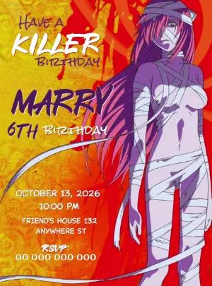 Editable Elfen Lied Anime Birthday Invitation Template