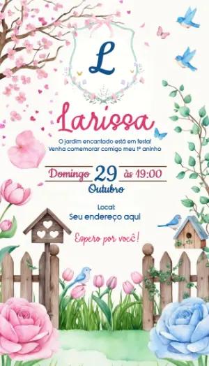 Convite de Aniversário Jardim Encantado Aquarela Editável