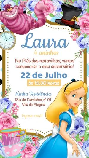 Convite de Aniversário Alice no País das Maravilhas Editável