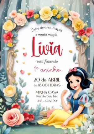 Convite Aniversário Branca de Neve Bosque Floral para Editar