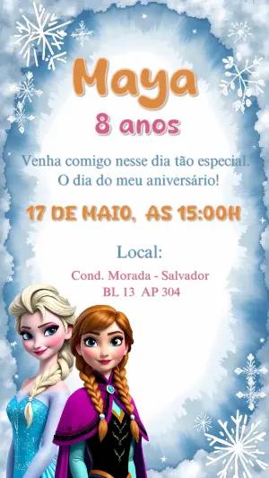 Convite de Aniversário Frozen com Personagens para Editar Online