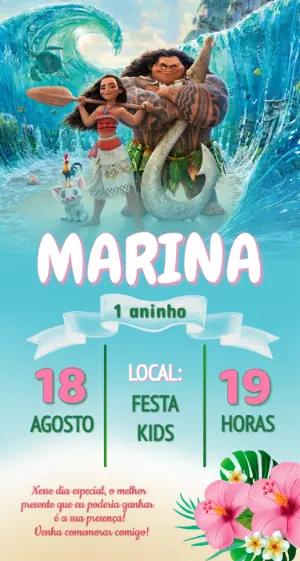 Convite de Aniversário Moana Digital para Editar