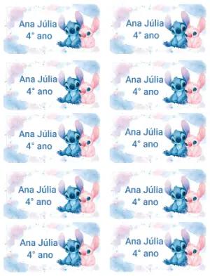 Etiqueta Escolar Stitch e Angel Aquarela para Editar e Imprimir