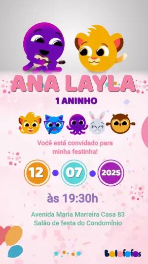 Convite Animado Aniversário Bolofofos para Editar Online