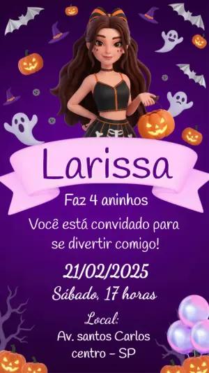 Convite de Aniversário Halloween Menina 3D para Editar Online