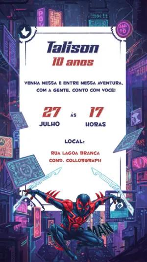 Convite Aniversário Homem-Aranha 2099 Editável Online