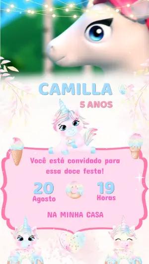 Convite Animado de Aniversário Unicórnio Mágico para Editar