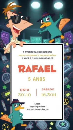 Convite Aniversário Phineas e Ferb para Editar Online