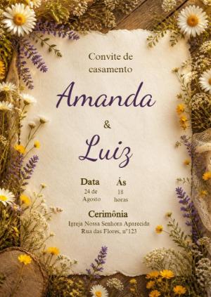 Convite de Casamento Rústico Floral: Modelo Editável