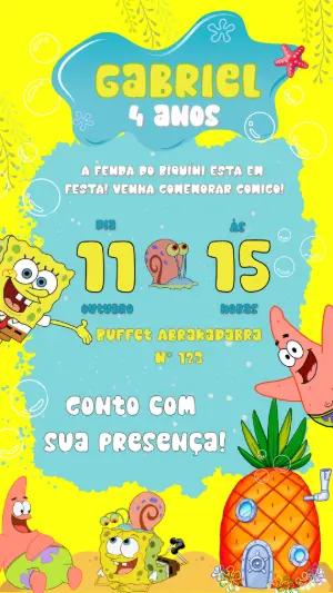 Convite de Aniversário Bob Esponja Colorido para Editar