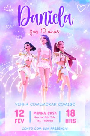 Convite de Aniversário Guerreiras do K-pop Editável
