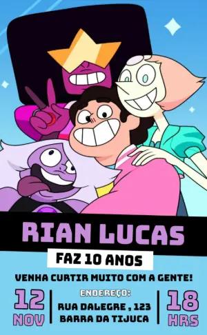 Convite de Aniversário Steven Universe com Personagens para Editar