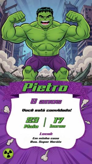 Convite de Aniversário Hulk Super-Herói para Editar Online