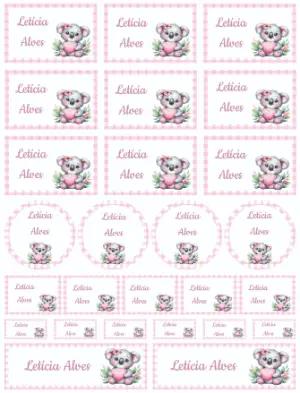 Kit de Etiquetas Escolares Coala Rosa Editável para Imprimir