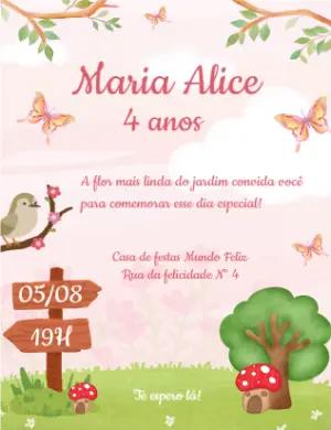 Convite Aniversário Jardim Encantado com Borboletas para Editar