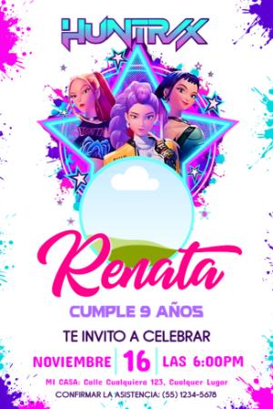 Invitación de Cumpleaños Las Guerreras K-Pop Modelo Digital Editable
