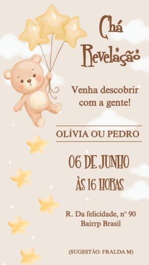 Convite Chá Revelação Ursinho Aquarela Editável