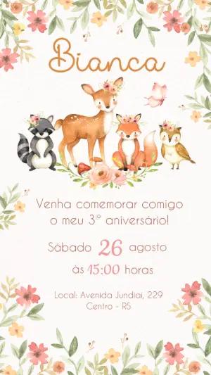 Convite Aniversário Infantil Bosque Aquarela Modelo Editável