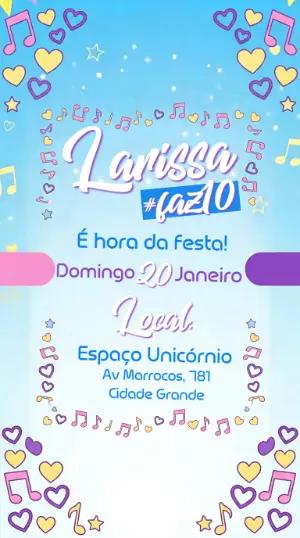 Convite de Aniversário Musical com Corações Modelo Editável