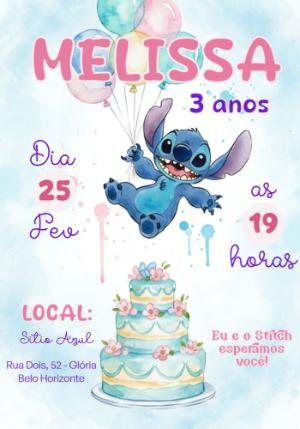 Convite de Aniversário Stitch Aquarela Fofo para Editar Online