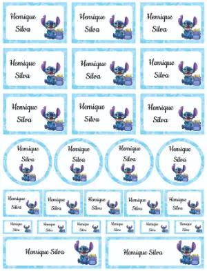 Etiquetas Escolares Stitch Azul Kit Digital para Editar e Imprimir