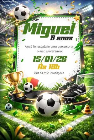 Convite Digital Aniversário Infantil Tema Futebol Editável