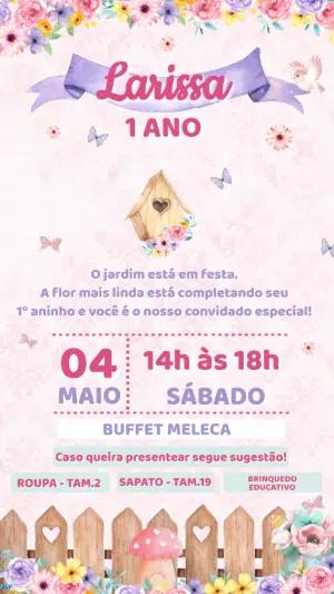 Convite de Aniversário Jardim Encantado Aquarela para Editar