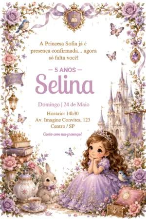 Convite de Aniversário Princesa Sofia Aquarela Editável