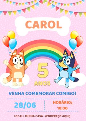 Convite de Aniversário Bluey e Bingo para Editar Online