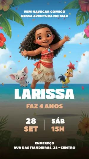 Convite Digital Moana Tropical para Aniversário Infantil Editável