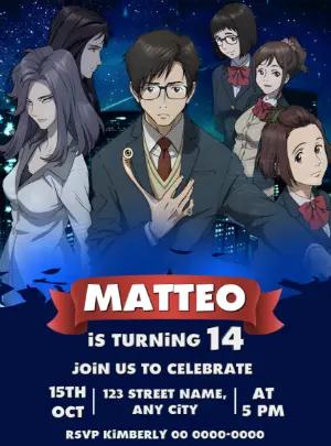Parasyte Anime Birthday Invitation Editable Template