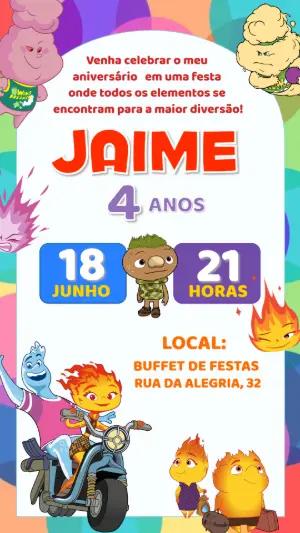 Convite de Aniversário Infantil Tema Elementos Editável
