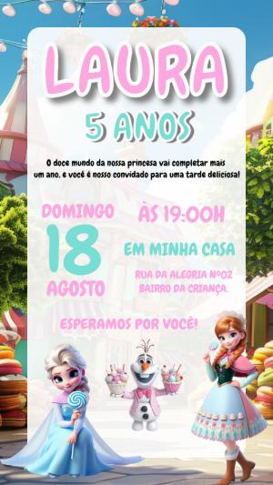 Convite de Aniversário Frozen Doce Aventura para Editar Online