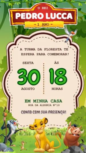 Convite de Aniversário Rei Leão com Personagens para Editar