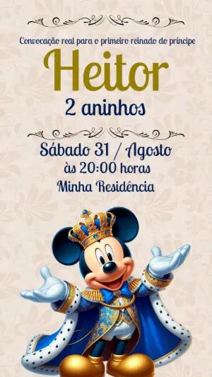 Convite Aniversário Mickey Realeza para Editar Online