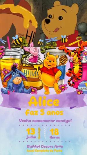 Convite Animado Aniversário Ursinho Pooh para Editar Online