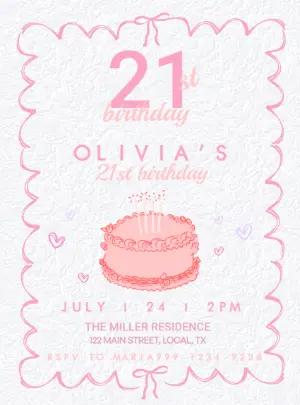 Cute Pink 21st Birthday Invitation Template, Editable Digital Invite