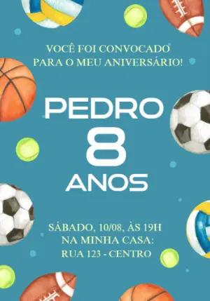 Convite de Aniversário Esportes com Bolas para Editar Online