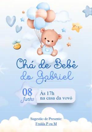Convite Chá de Bebê Ursinho Baloeiro para Editar Online