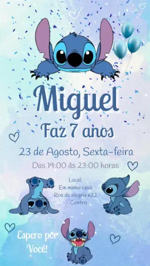 Convite de Aniversário Stitch Infantil para Editar Online