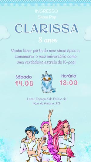 Convite de Aniversário Guerreiras do Kpop para Editar