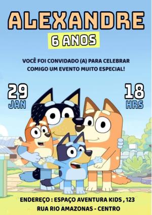 Convite de Aniversário Bluey e Bingo para Editar Online