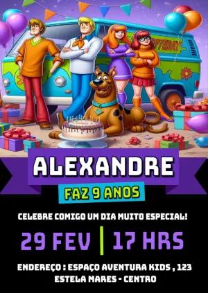 Convite de Aniversário Scooby Doo com a Turma para Editar