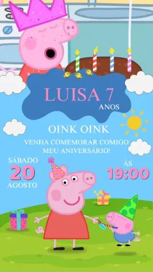 Convite Animado Aniversário Peppa Pig para Editar Online