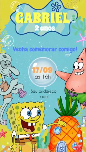 Convite Animado Aniversário Bob Esponja para Editar Online